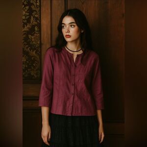 J Jill 100% Silk Purple Button Down Tunic sz M